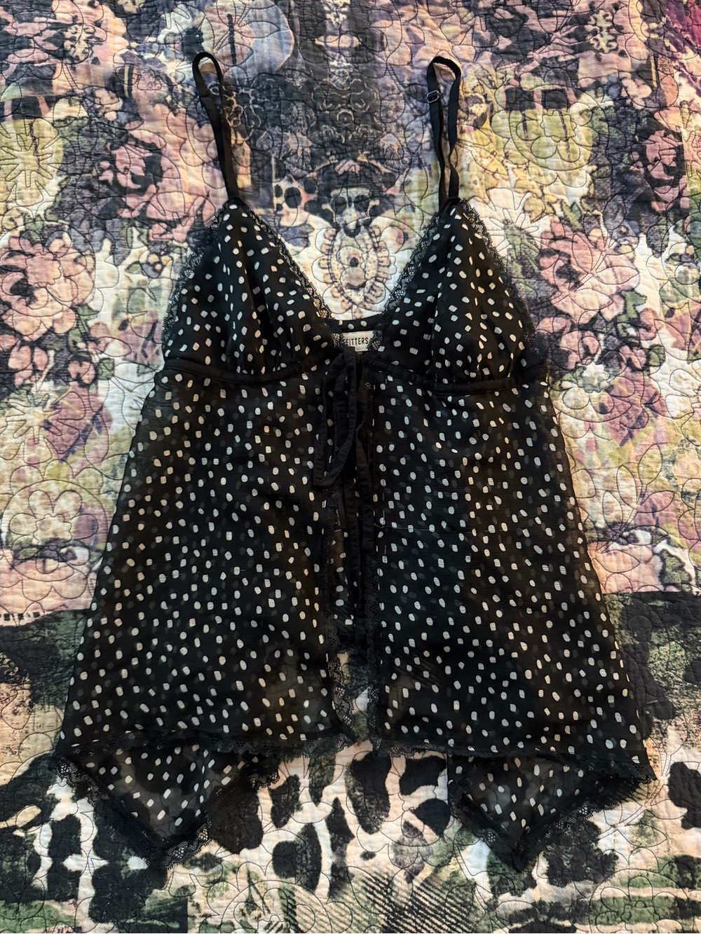 Urban Outfitters Black Sheer Polka Dot Cami